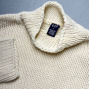 GAP Mens Small Cream Chunky Knit Mock Neck Sweater Cotton Blend Vintage 2002